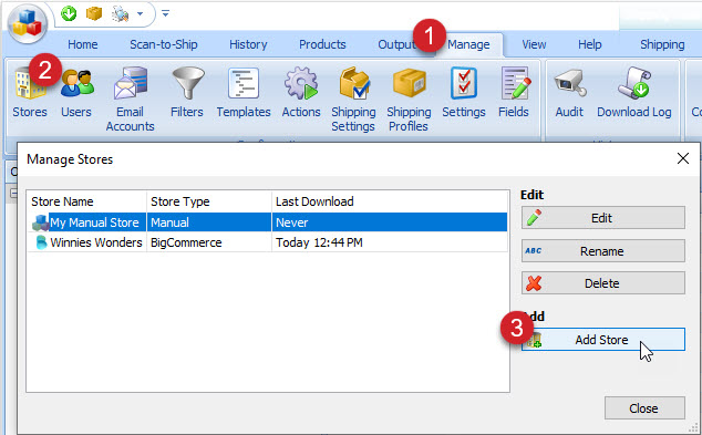 Manage > Stores