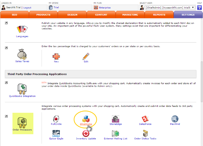 searchfit settings order processors shipworks