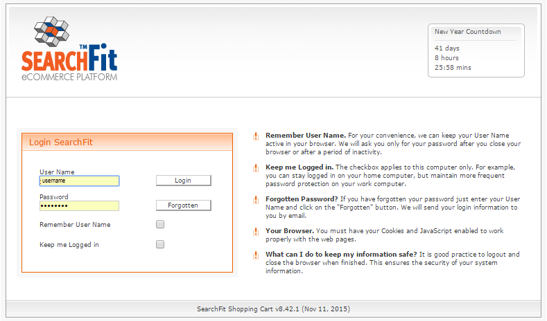 searchfit login screen