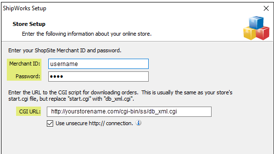 add store shopsite credentials