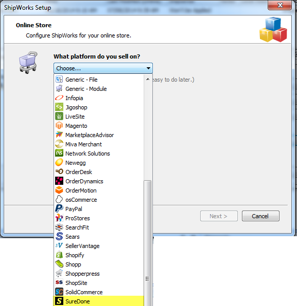 select suredone what platform add store wizard