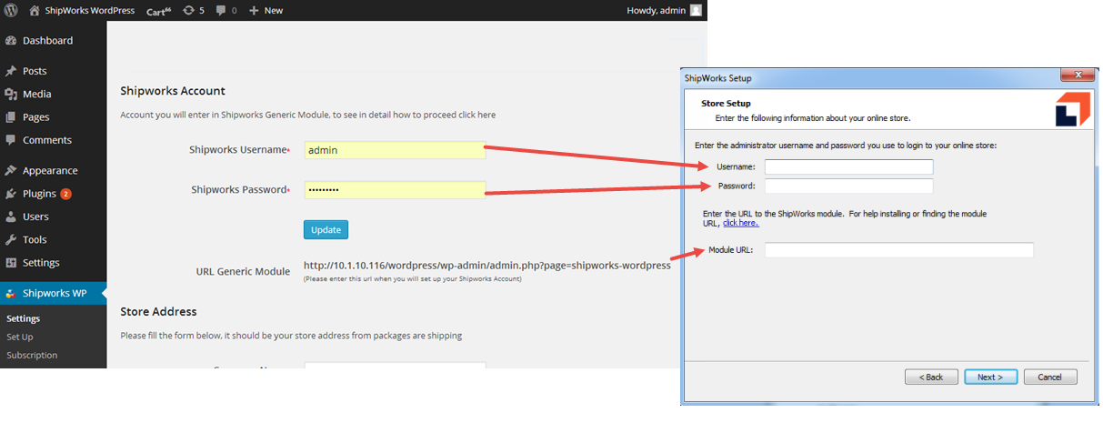 copying wordpress credentials into shipworks