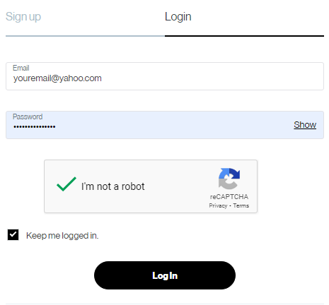The Yahoo Turbify login screen is displayed.