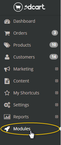 3DCart modules in sidebar