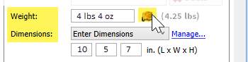 Click the import weight button and verify weight and dimensions imported.
