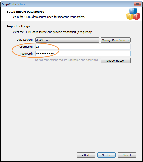 Enter the data source username and password.