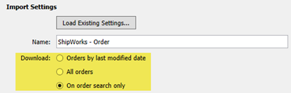 The download options are highlighted in the import setting screen.