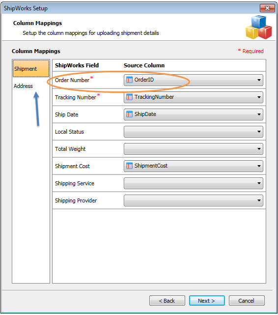 odbc column mapping upload different data source