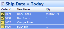 select orders in filter