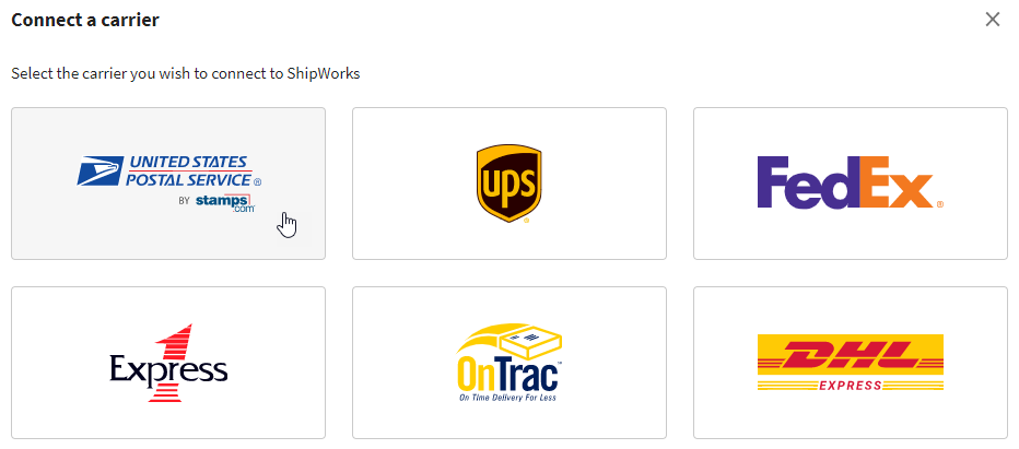 Connect a Carrier: select USPS