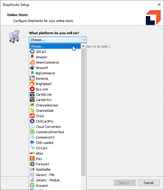 Select the store type from the dropdown menu.