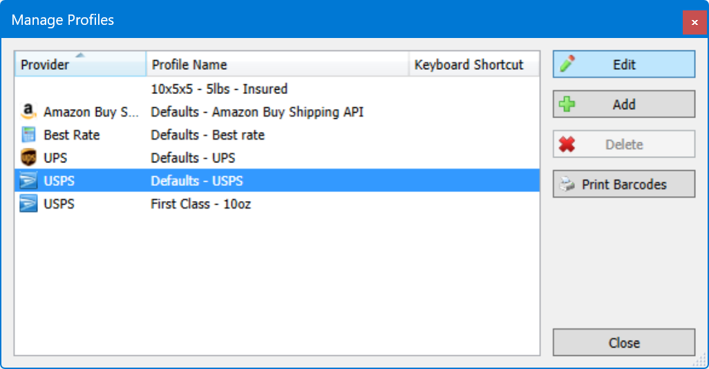 click Edit Button in Manage Profiles