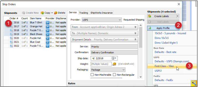 apply shipping profile on ship orders screen