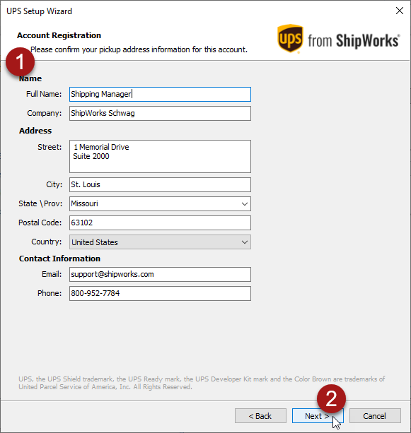 ups from shipworks wizard account information