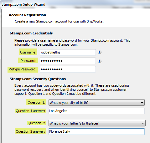 create stamps.com credentials