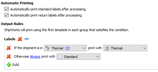 generic printer configuration and printing rules add carrier