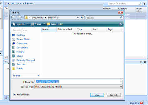 Select the location to save the report.