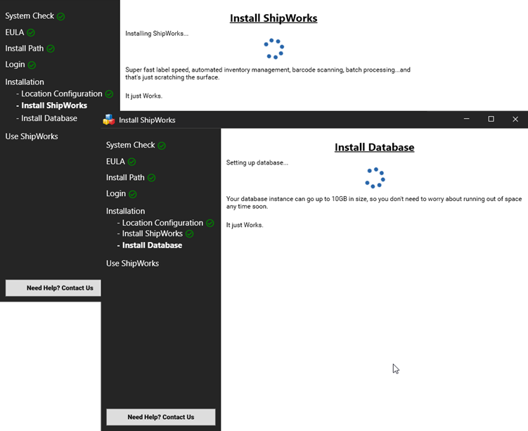 ShipWorks Installation wizard: Install Database