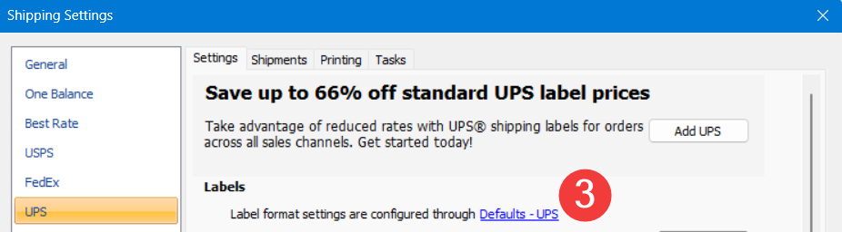 UPS Setup Wizard. Highlight on link in UI for Defaults - UPS