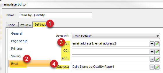 Configure the items by quantity template. Set up email.