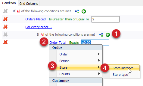 add condition > order total > store > store instance