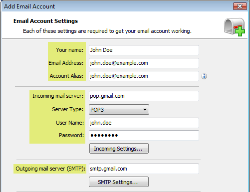 add email wizard email account settings