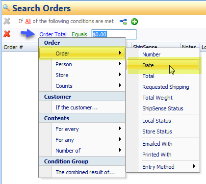advanced search condition order date