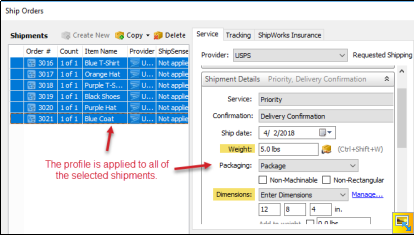 apply profile to multiple shipments on ship orders screen with keyboard shortcut