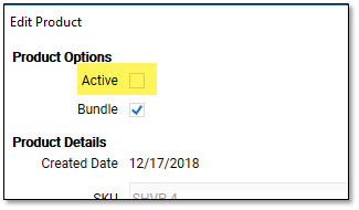 the active checkbox on the edit product screen