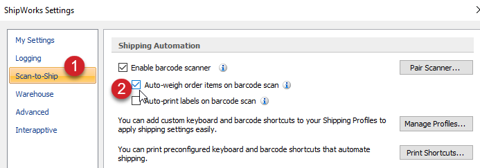 select auto-weigh order items on barcode scan on the scan-to-ship screen
