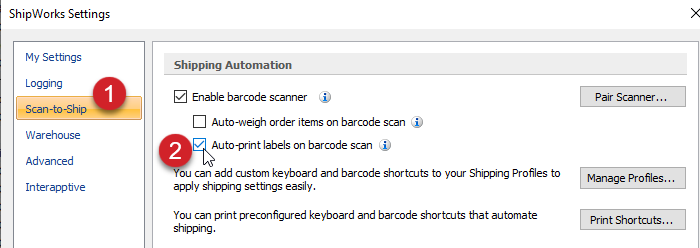 select auto-print labels on barcode scan