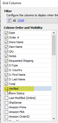 select verified on grid columns screen