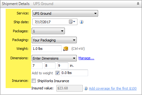 set shipment details for UPS ground