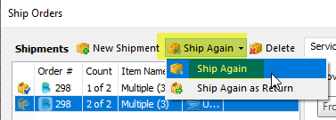 ship again button on ship orders screen