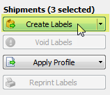 the create labels button on the ship orders screen