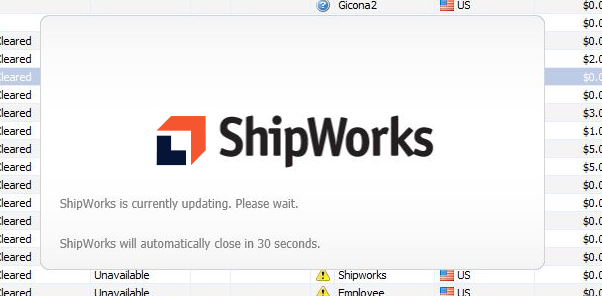 Notice that ShipWorks auto update is in progress.