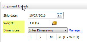 set weight and dimensions shipping settings
