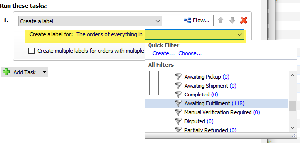 create a label for everything in awaiting fulfillment