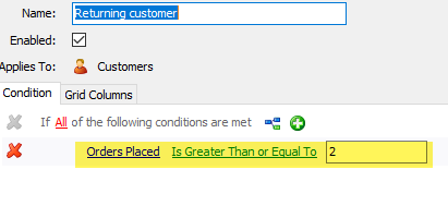 conditions for the returning customers filter