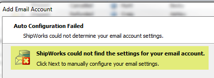 add email wizard auto configuration failed