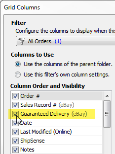 check guaranteed delivery on the grid columns screen