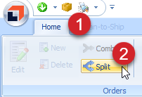 Click the Home tab then the Spilt button.