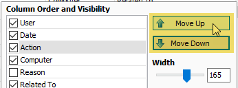 move up move down button column order and visibility audit screen