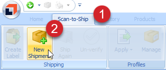 Click the scan-to-ship tab then the new shipment button