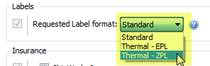 select requested label format thermal