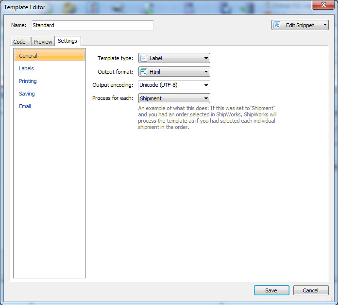 select settings general on template manager