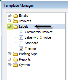 select the labels folder in the template manager
