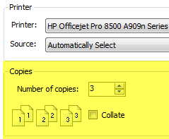 set number of copies to 3 printer settings