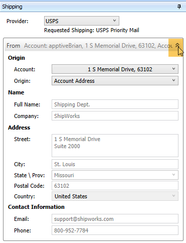 expand from address in shipping panel button