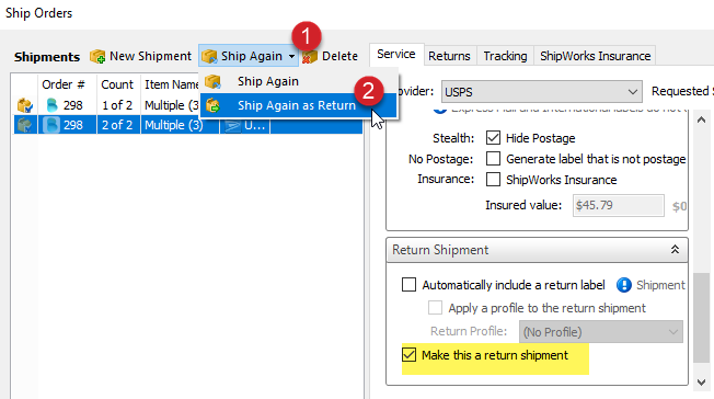 ship again as return button on ship orders screen